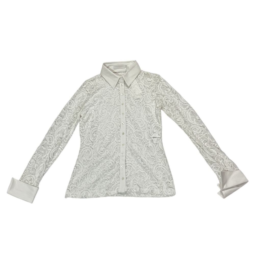 NWT Anne Fontaine Womens 42 US 10 Lys Shirt White Lace Blouse Career Designer - Picture 4 of 14